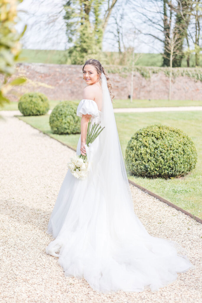 bridal portraits in the gardens at foxtail barns 