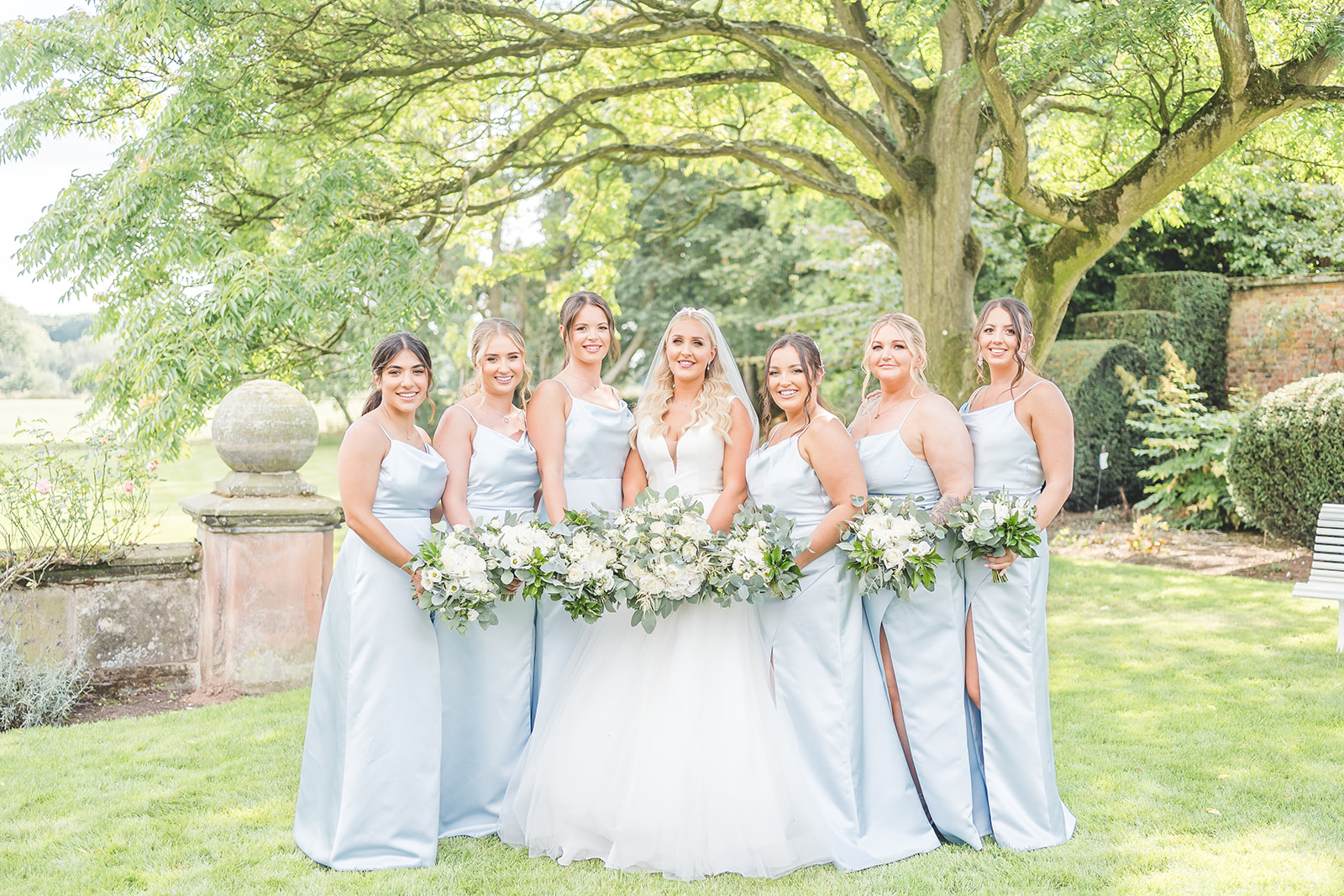 bridesmaids in powder blue Dorfold hall wedding photography 
