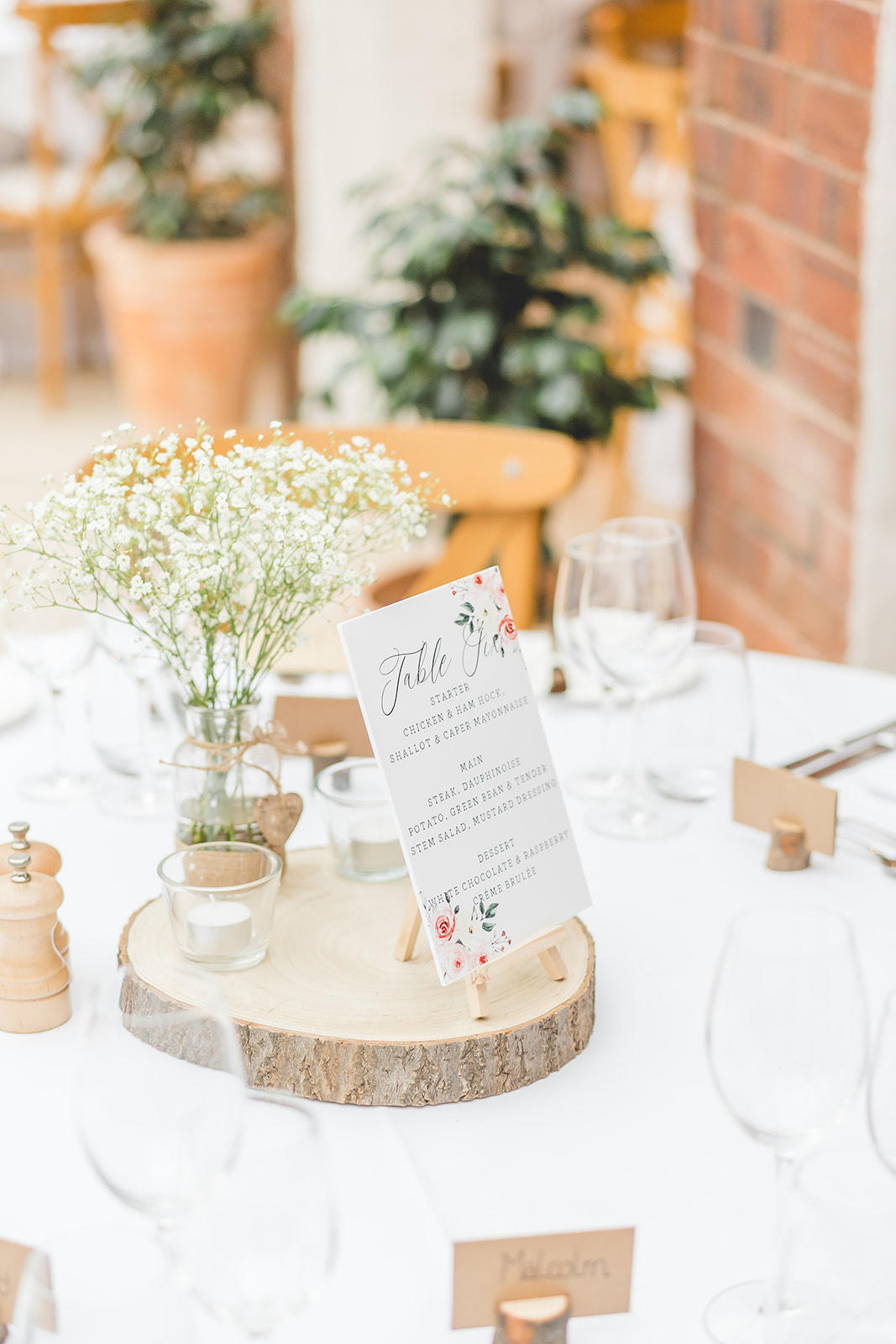 table centres at Curradine Barns wedding