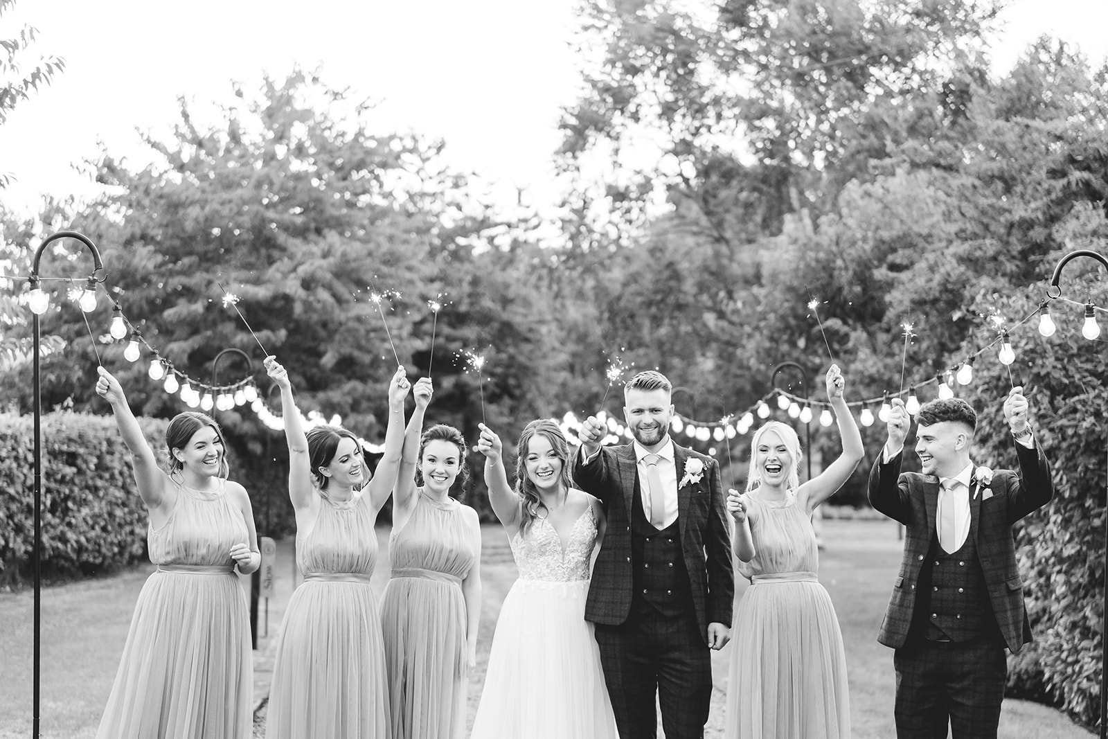 bridal party sparklers at Curradine Barns 